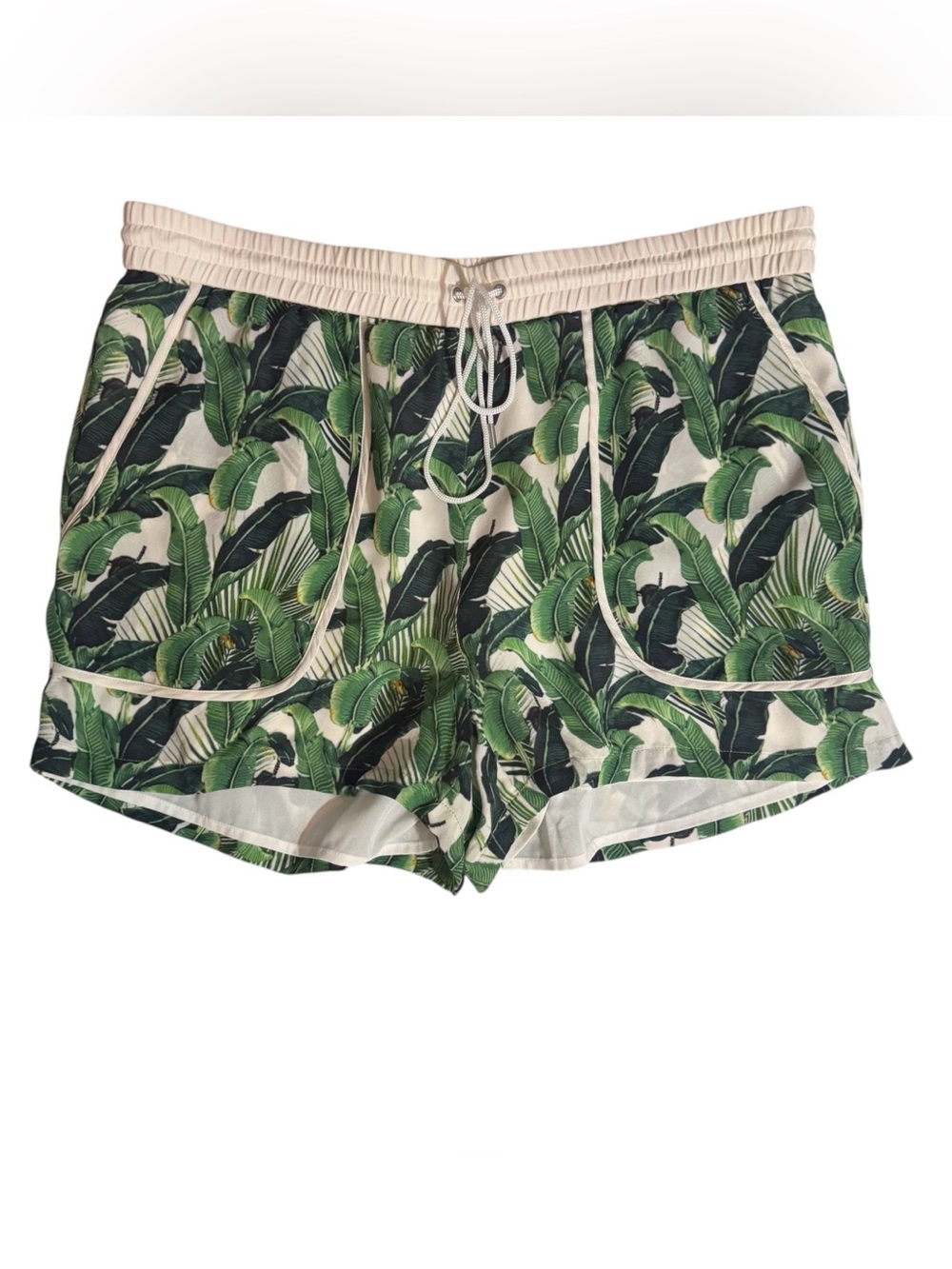 Rebecca Minkoff Size Large Valencia Silk Shorts Drawstring Leaf Print Vacation